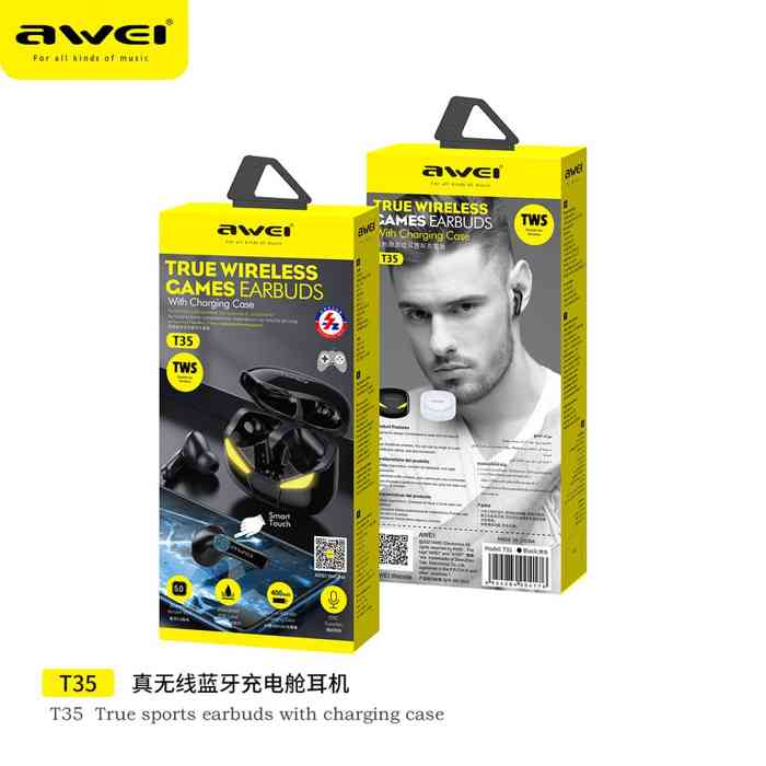 Awei T35 TWS Waterproof Touch Gaming Earbuds